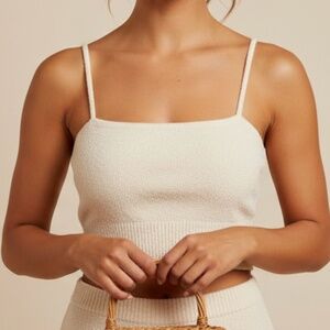 AQUA Cream White Terry Knit Tube Crop Top Cami Size S